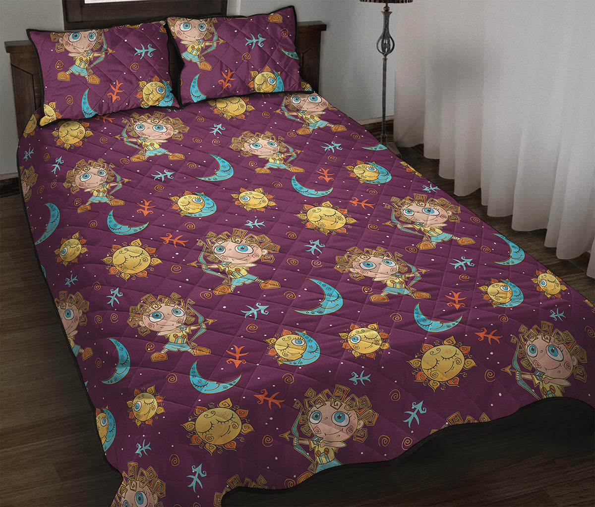 Cute Cartoon Sagittarius Pattern Print Quilt Bed Set