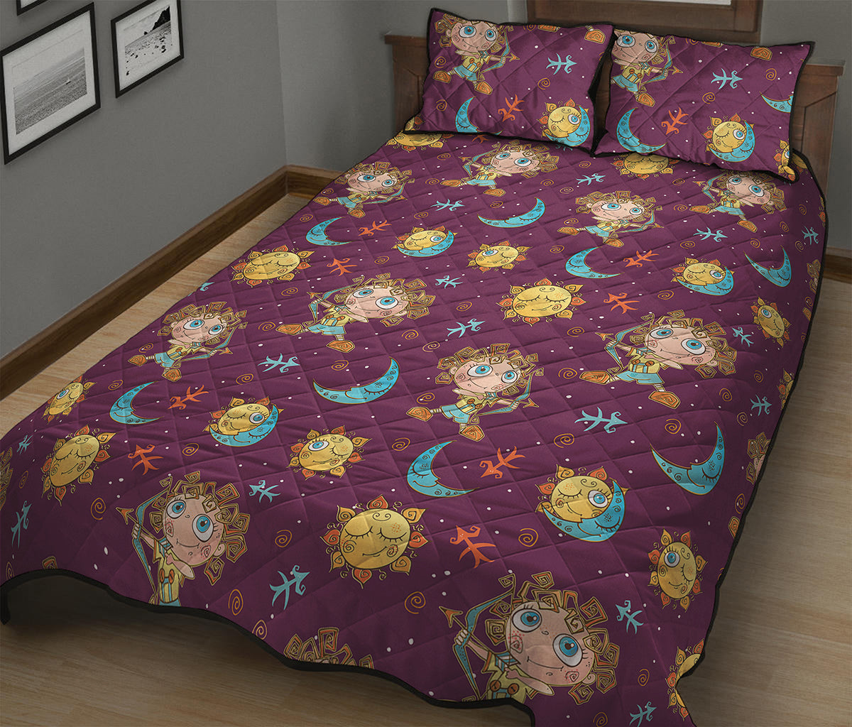 Cute Cartoon Sagittarius Pattern Print Quilt Bed Set