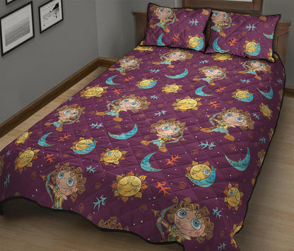 Cute Cartoon Sagittarius Pattern Print Quilt Bed Set