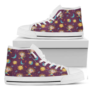 Cute Cartoon Sagittarius Pattern Print White High Top Shoes