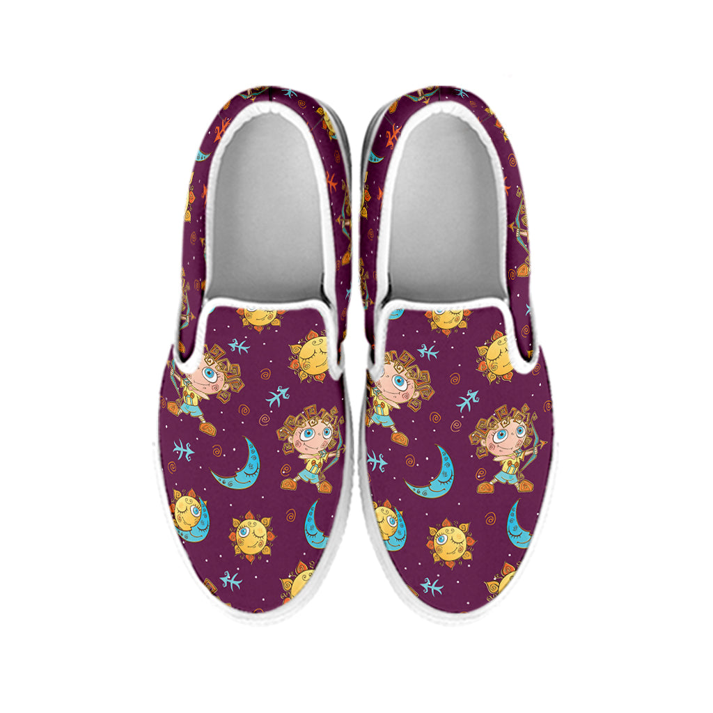 Cute Cartoon Sagittarius Pattern Print White Slip On Shoes