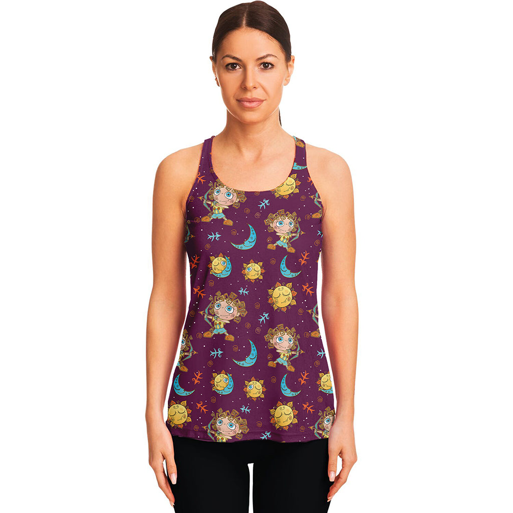 Cute Cartoon Sagittarius Pattern Print Women's Racerback Tank Top