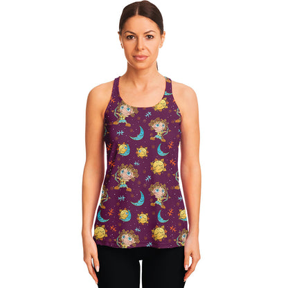 Cute Cartoon Sagittarius Pattern Print Women's Racerback Tank Top