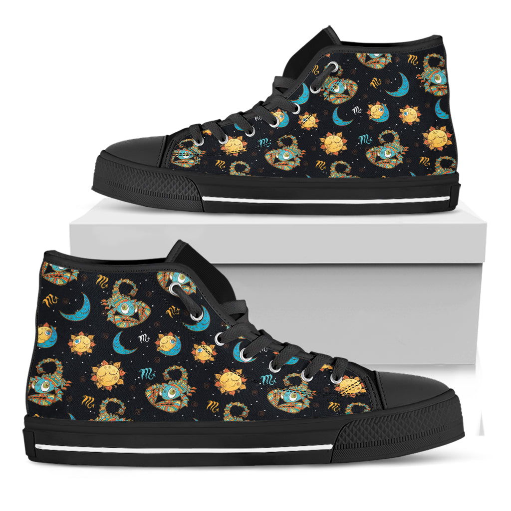 Cute Cartoon Scorpio Pattern Print Black High Top Shoes
