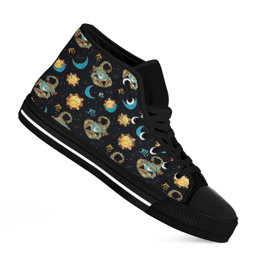 Cute Cartoon Scorpio Pattern Print Black High Top Shoes