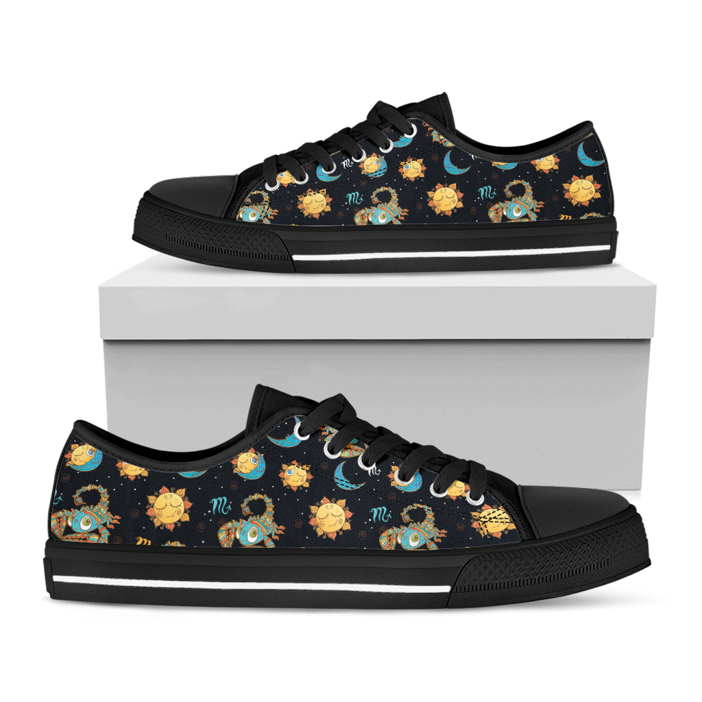 Cute Cartoon Scorpio Pattern Print Black Low Top Shoes