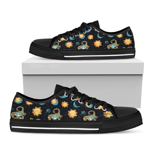 Cute Cartoon Scorpio Pattern Print Black Low Top Shoes