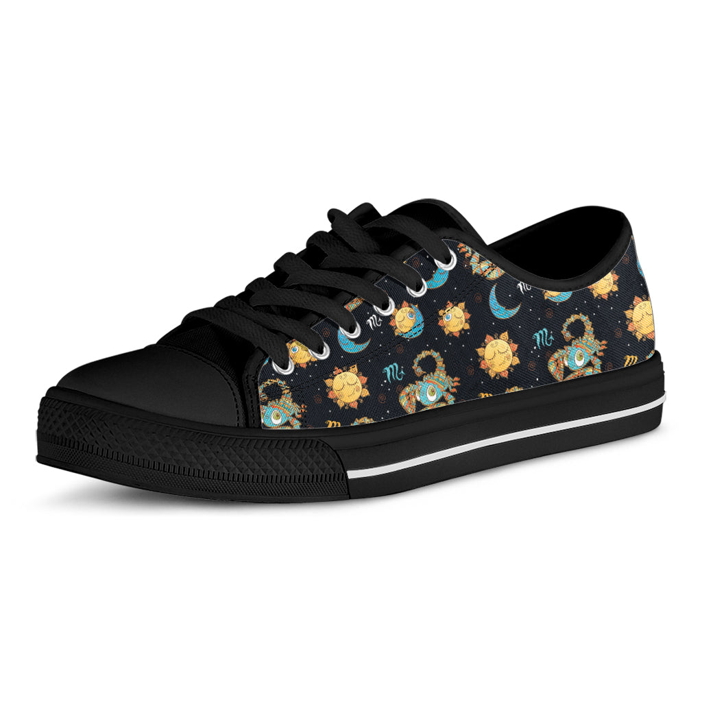 Cute Cartoon Scorpio Pattern Print Black Low Top Shoes