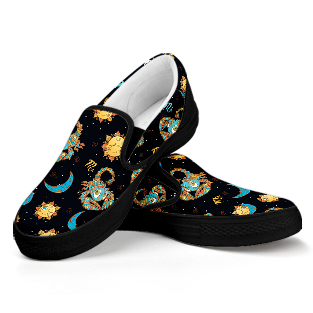 Cute Cartoon Scorpio Pattern Print Black Slip On Shoes