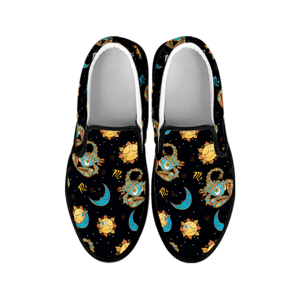 Cute Cartoon Scorpio Pattern Print Black Slip On Shoes