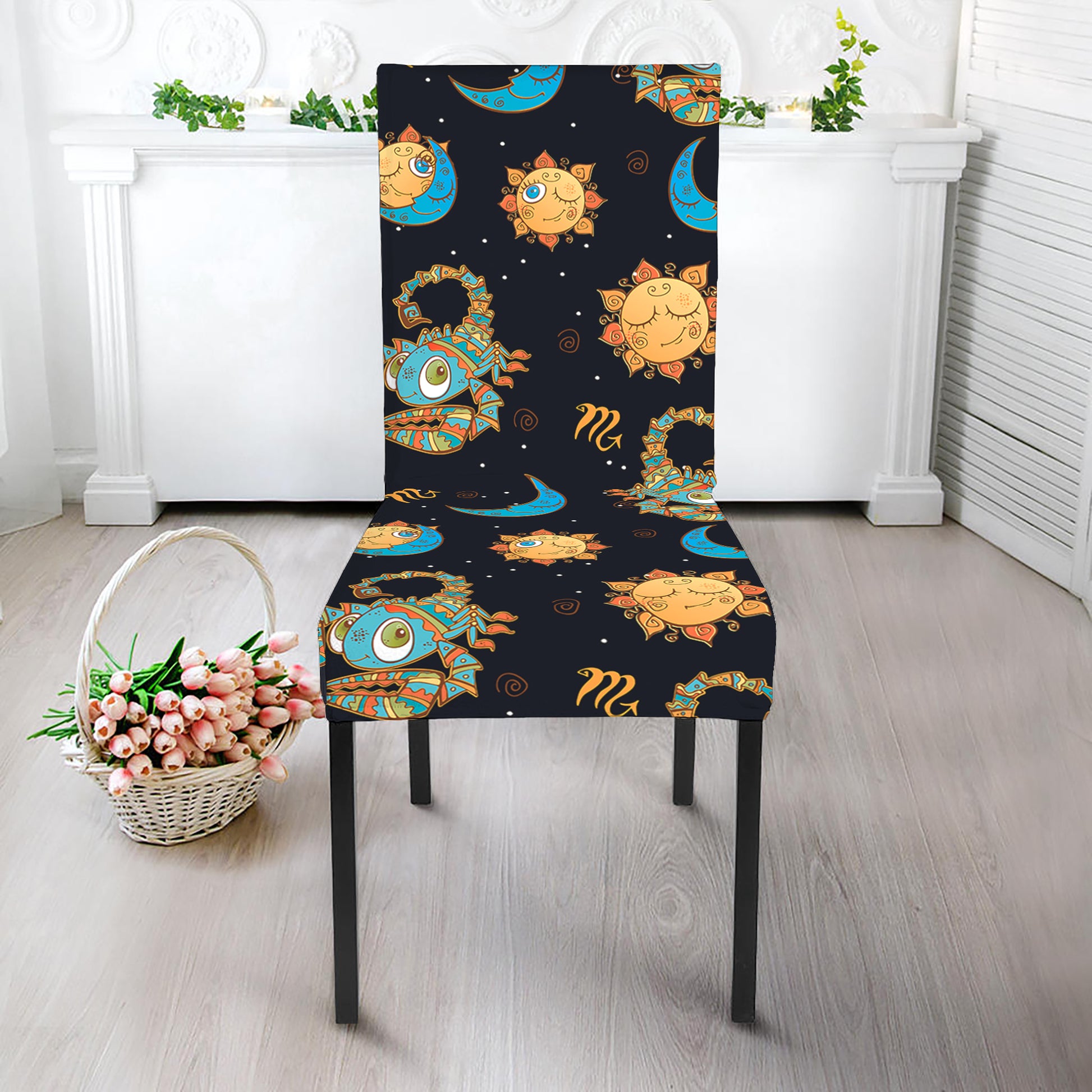 Cute Cartoon Scorpio Pattern Print Dining Chair Slipcover