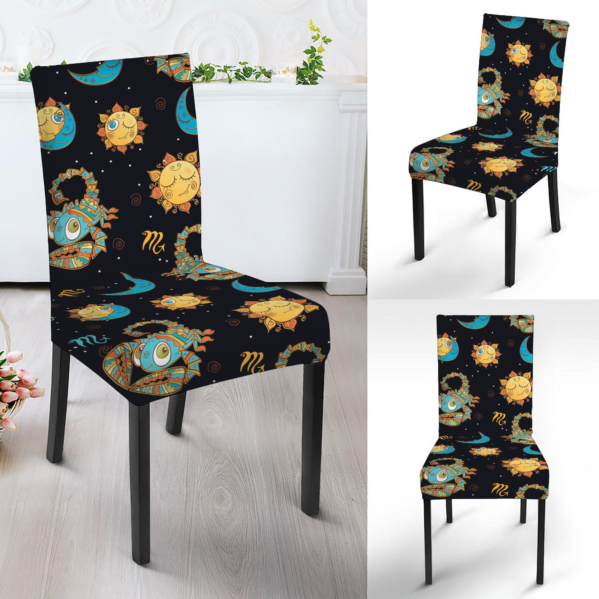 Cute Cartoon Scorpio Pattern Print Dining Chair Slipcover