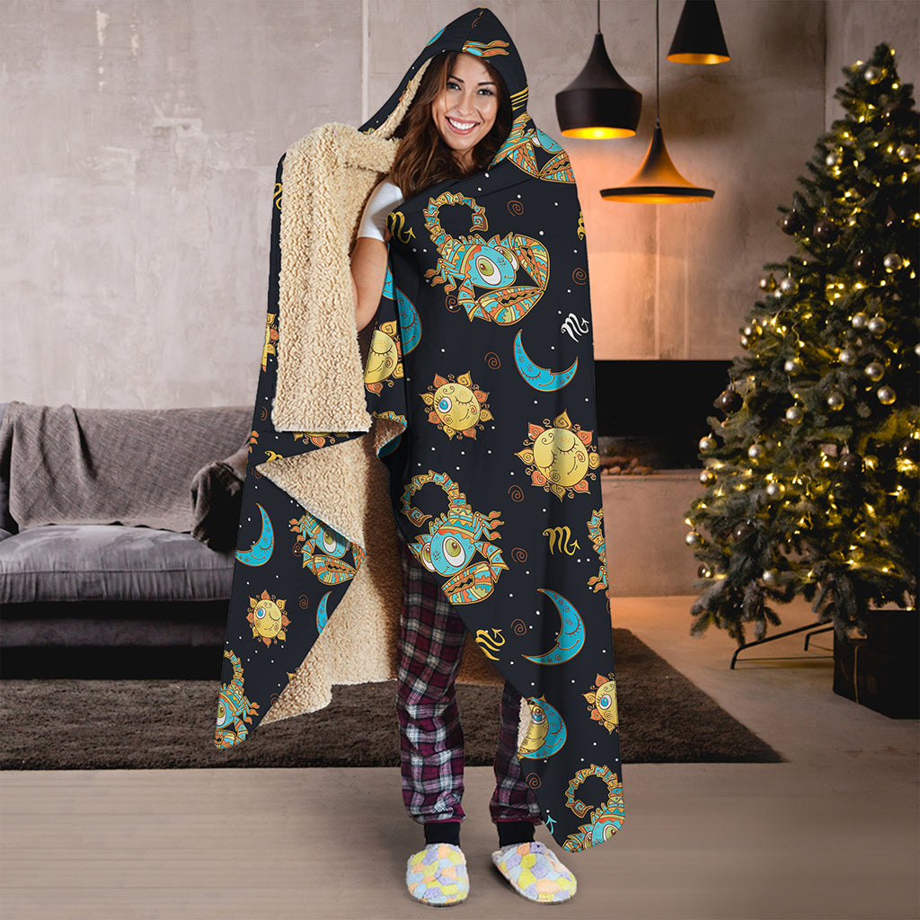 Cute Cartoon Scorpio Pattern Print Hooded Blanket