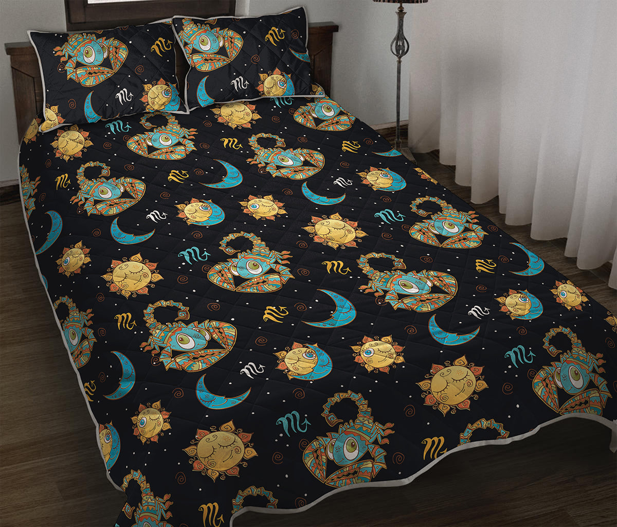 Cute Cartoon Scorpio Pattern Print Quilt Bed Set