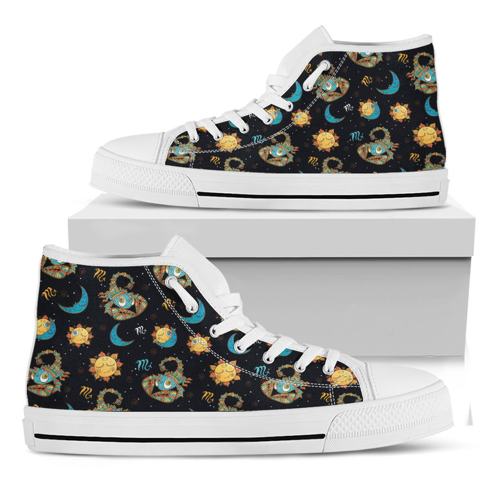 Cute Cartoon Scorpio Pattern Print White High Top Shoes