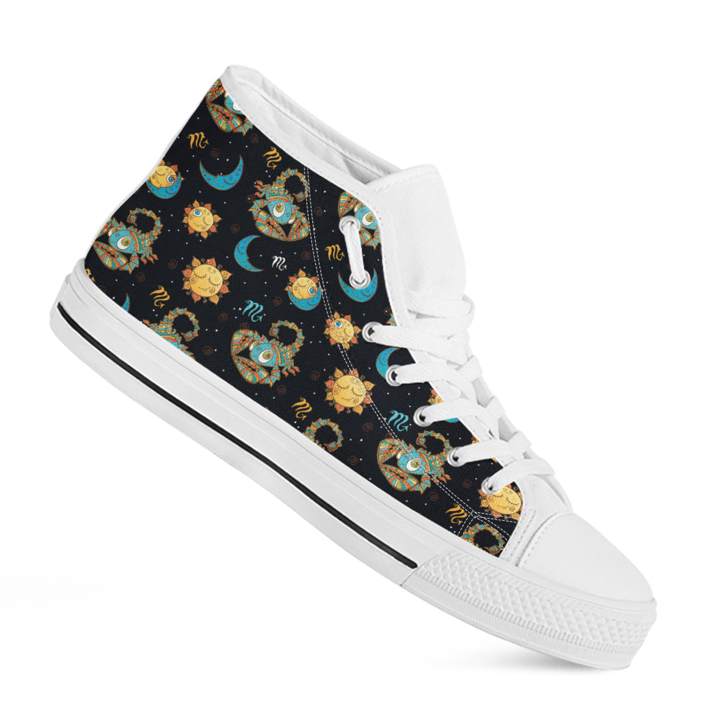 Cute Cartoon Scorpio Pattern Print White High Top Shoes