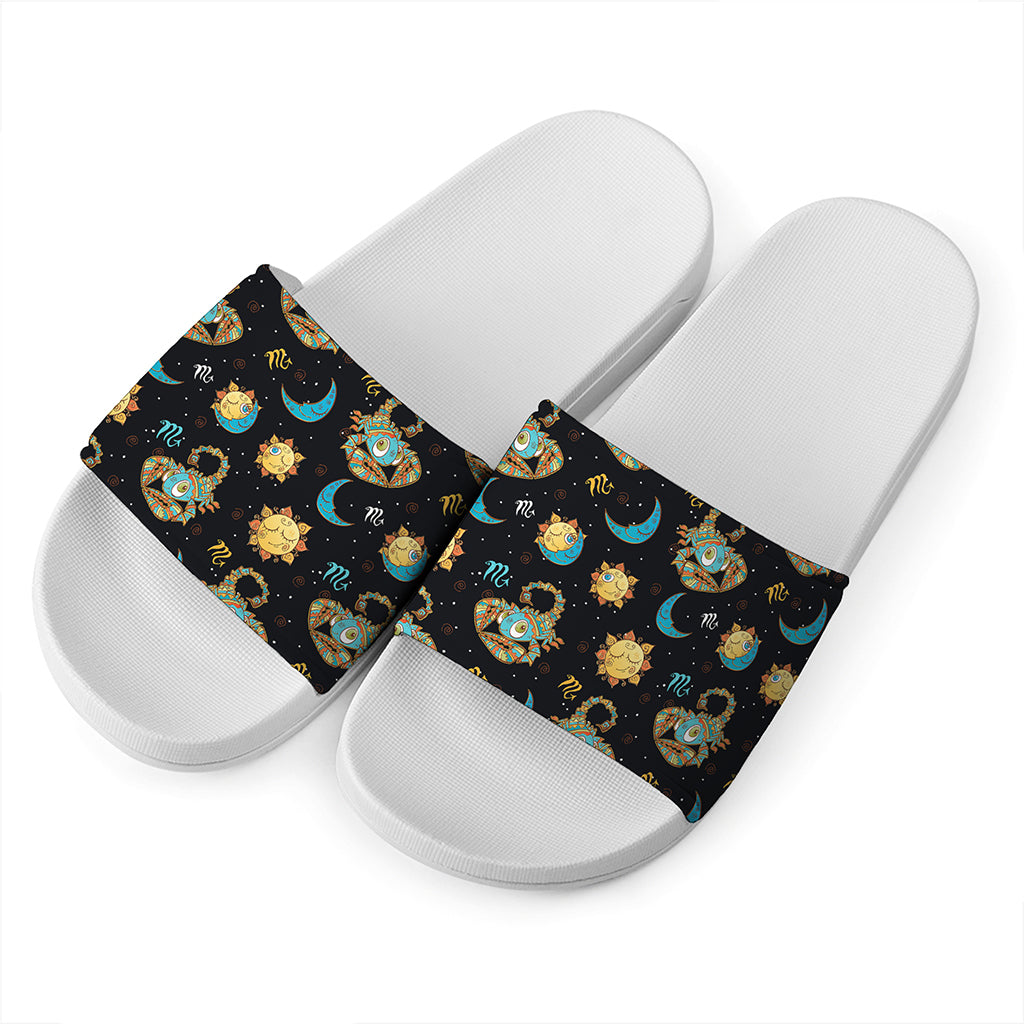 Cute Cartoon Scorpio Pattern Print White Slide Sandals