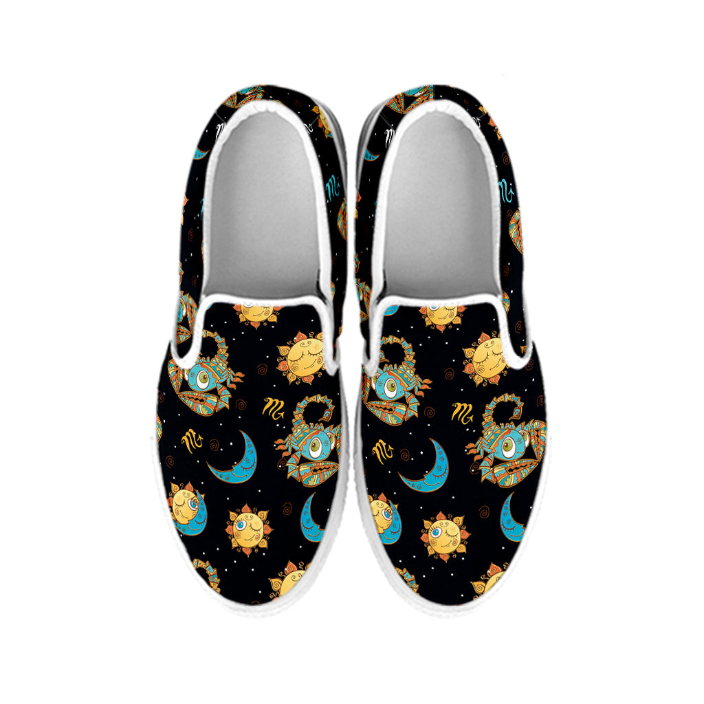 Cute Cartoon Scorpio Pattern Print White Slip On Shoes