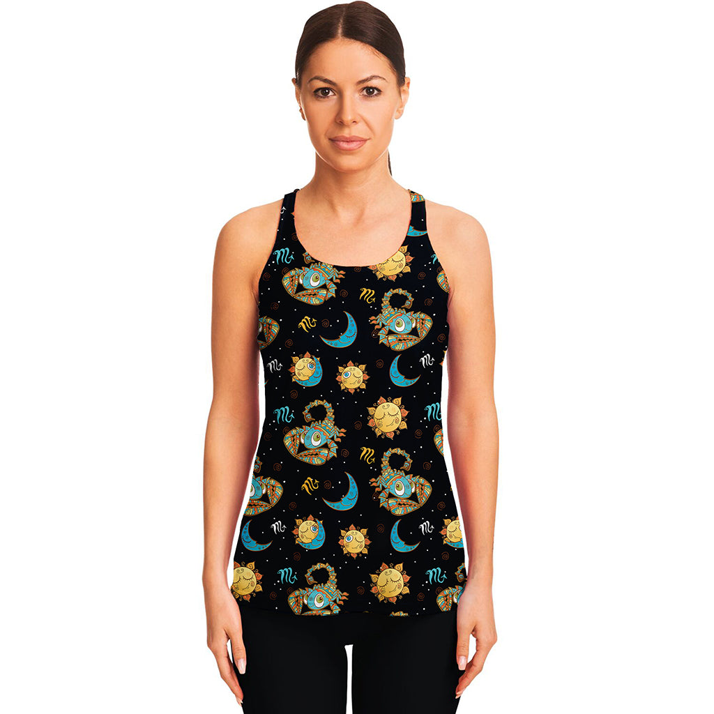 Cute Cartoon Scorpio Pattern Print Women's Racerback Tank Top