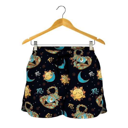 Cute Cartoon Scorpio Pattern Print Women's Shorts