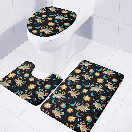 Cute Cartoon Taurus Pattern Print 3 Piece Bath Mat Set