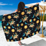 Cute Cartoon Taurus Pattern Print Beach Sarong Wrap