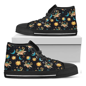 Cute Cartoon Taurus Pattern Print Black High Top Shoes