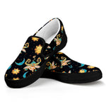 Cute Cartoon Taurus Pattern Print Black Slip On Shoes