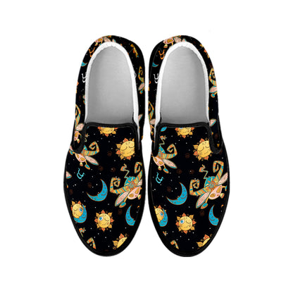 Cute Cartoon Taurus Pattern Print Black Slip On Shoes