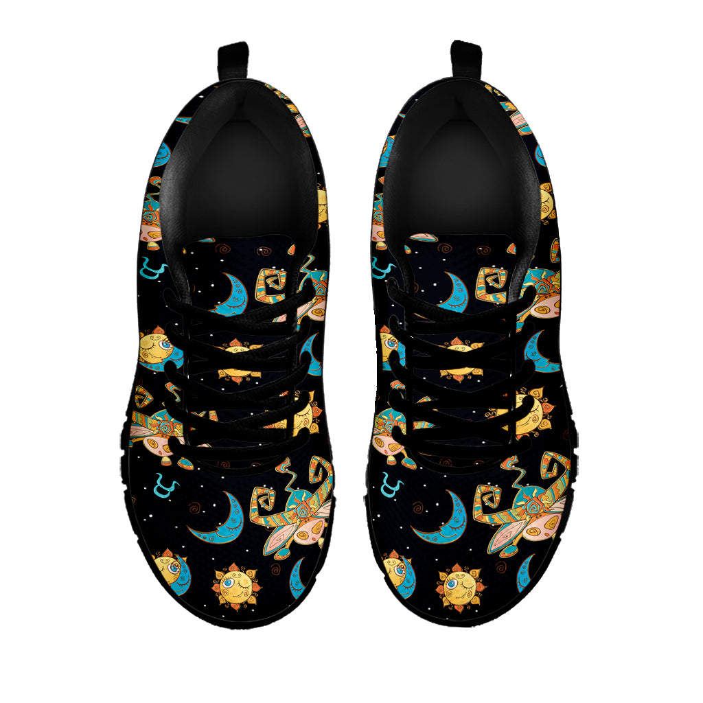 Cute Cartoon Taurus Pattern Print Black Sneakers