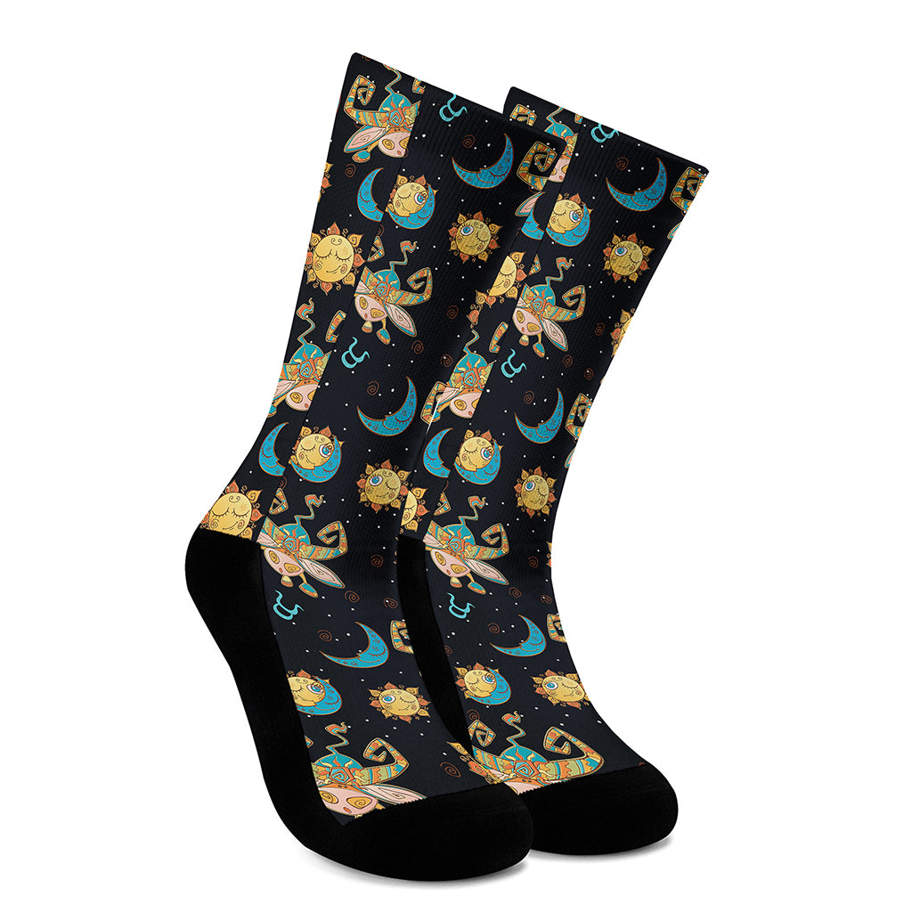 Cute Cartoon Taurus Pattern Print Crew Socks