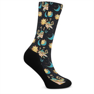 Cute Cartoon Taurus Pattern Print Crew Socks