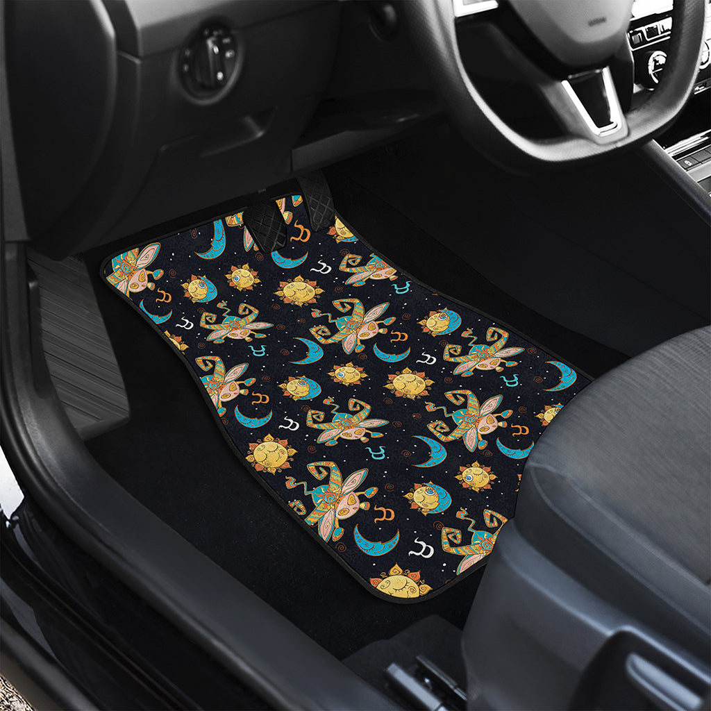 Cute Cartoon Taurus Pattern Print Front and Back Car Floor Mats