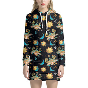 Cute Cartoon Taurus Pattern Print Hoodie Dress