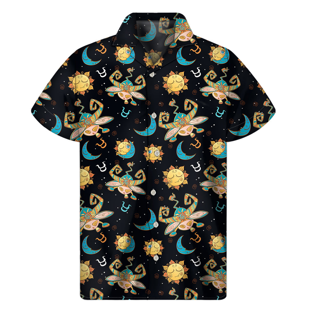 Cute Cartoon Taurus Pattern Print Men's Short Sleeve Shirt