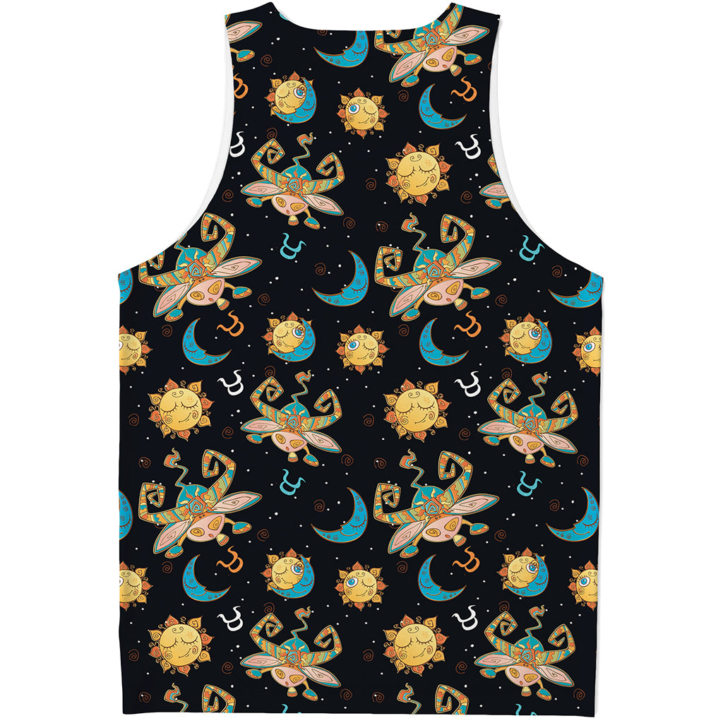 Cute Cartoon Taurus Pattern Print Men's Tank Top