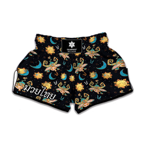 Cute Cartoon Taurus Pattern Print Muay Thai Boxing Shorts