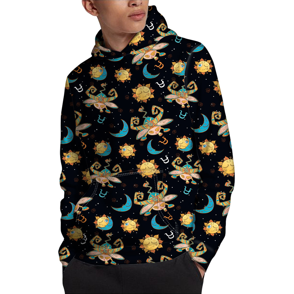 Cute Cartoon Taurus Pattern Print Pullover Hoodie