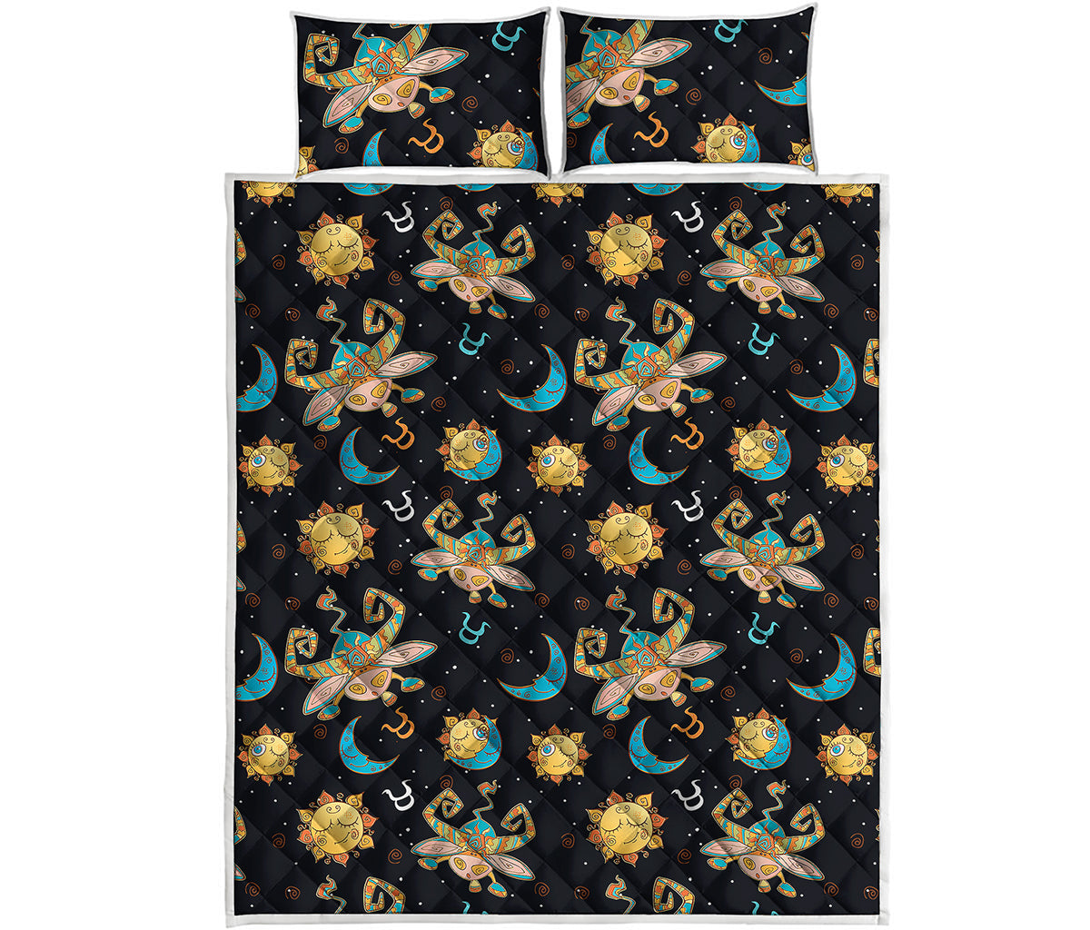 Cute Cartoon Taurus Pattern Print Quilt Bed Set