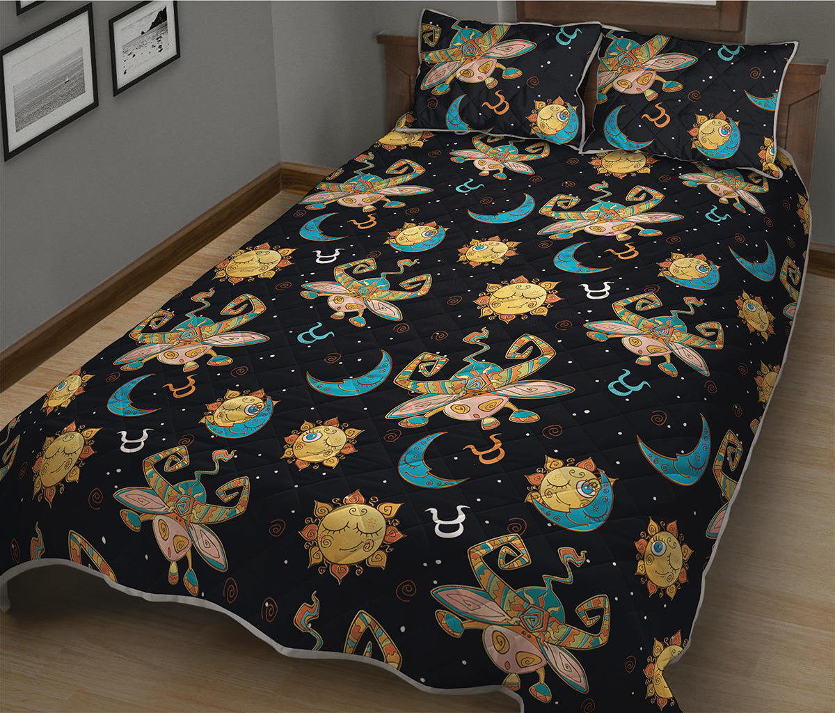 Cute Cartoon Taurus Pattern Print Quilt Bed Set