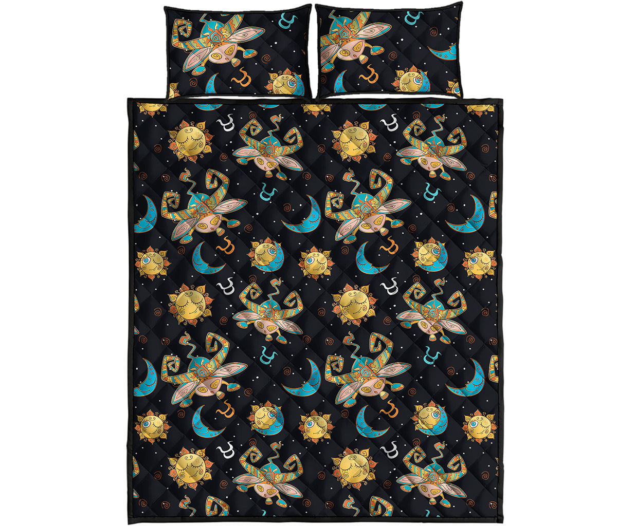 Cute Cartoon Taurus Pattern Print Quilt Bed Set