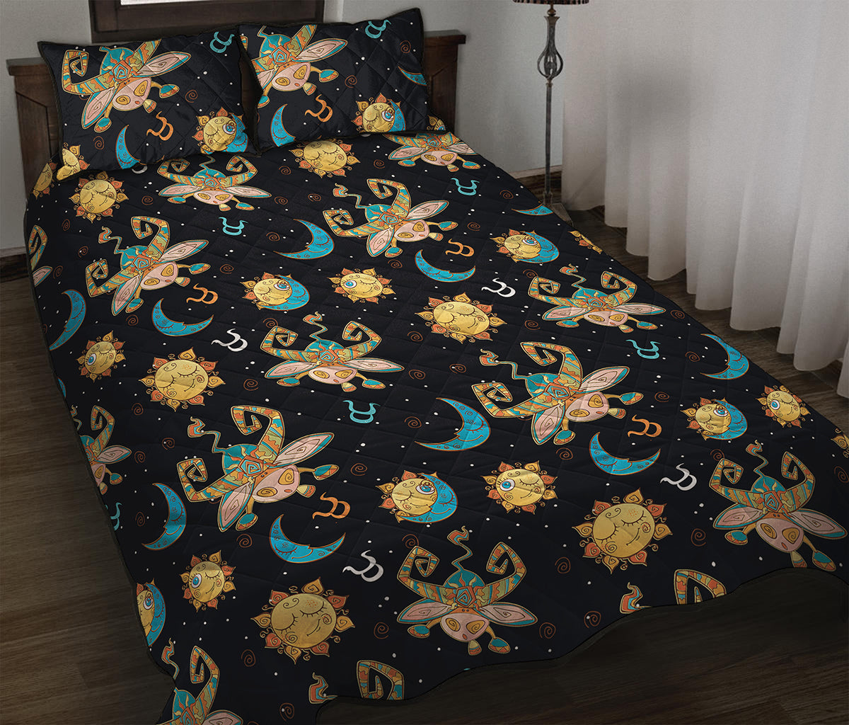 Cute Cartoon Taurus Pattern Print Quilt Bed Set