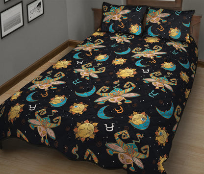 Cute Cartoon Taurus Pattern Print Quilt Bed Set