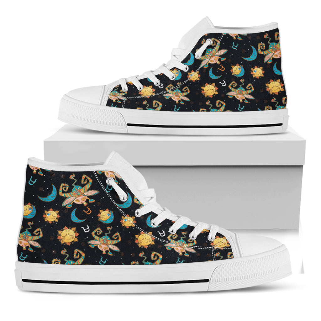 Cute Cartoon Taurus Pattern Print White High Top Shoes