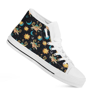 Cute Cartoon Taurus Pattern Print White High Top Shoes