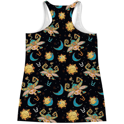 Cute Cartoon Taurus Pattern Print Women's Racerback Tank Top