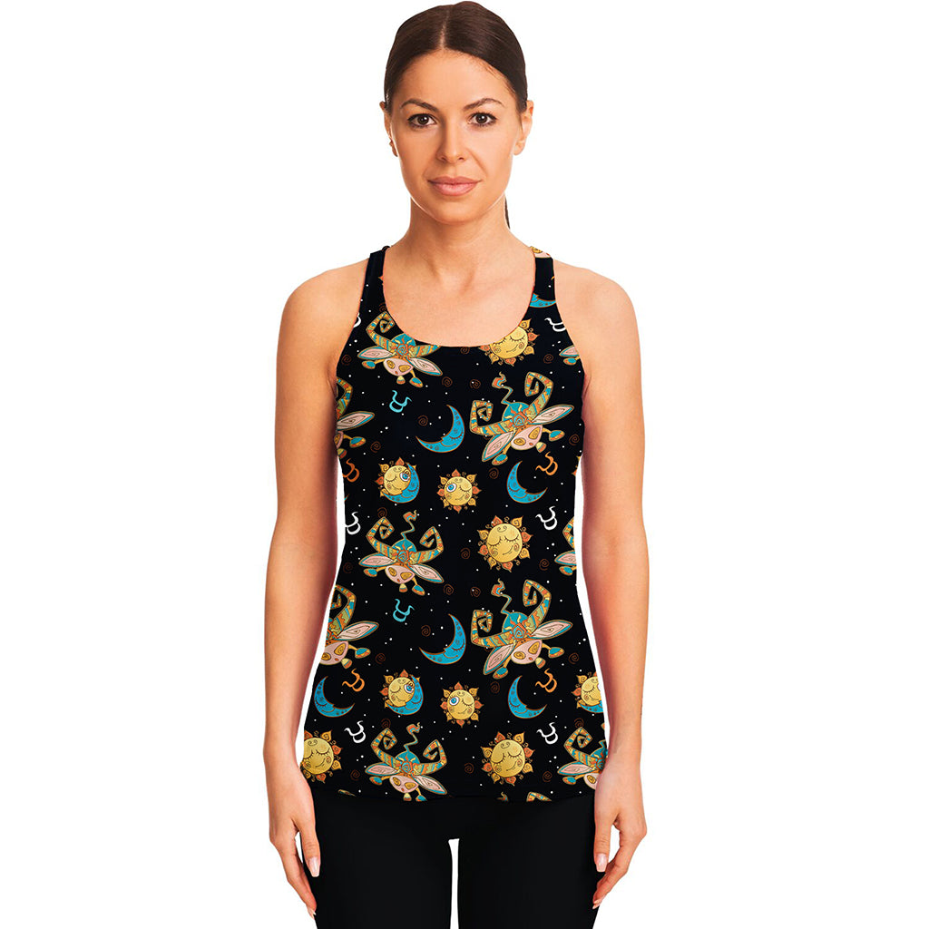 Cute Cartoon Taurus Pattern Print Women's Racerback Tank Top