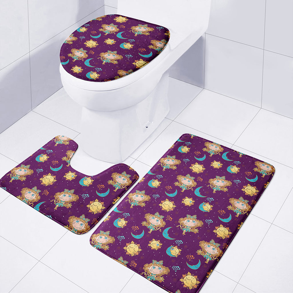 Cute Cartoon Virgo Pattern Print 3 Piece Bath Mat Set