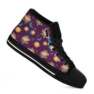 Cute Cartoon Virgo Pattern Print Black High Top Shoes