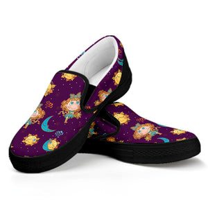 Cute Cartoon Virgo Pattern Print Black Slip On Shoes